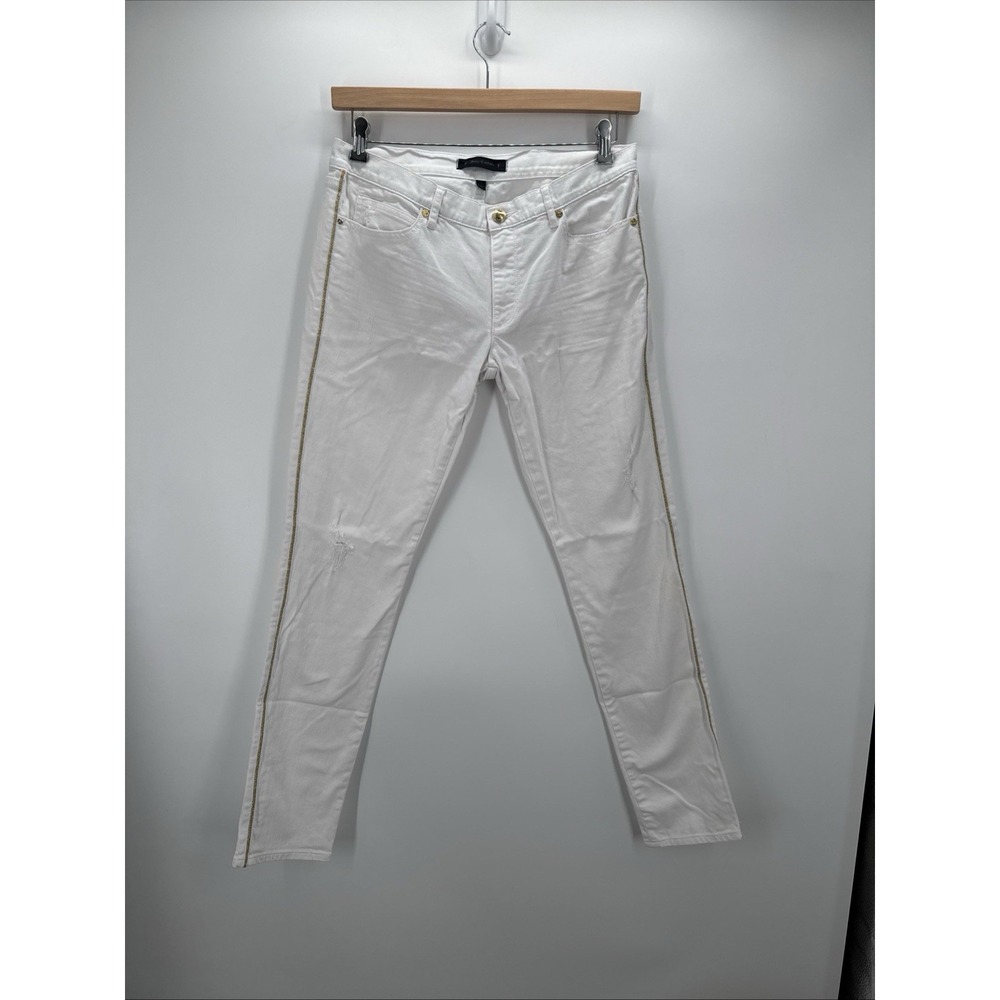 Juicy Couture Y2K White Jeans Women's Size 31 Gold Side Stripe Stretch Denim